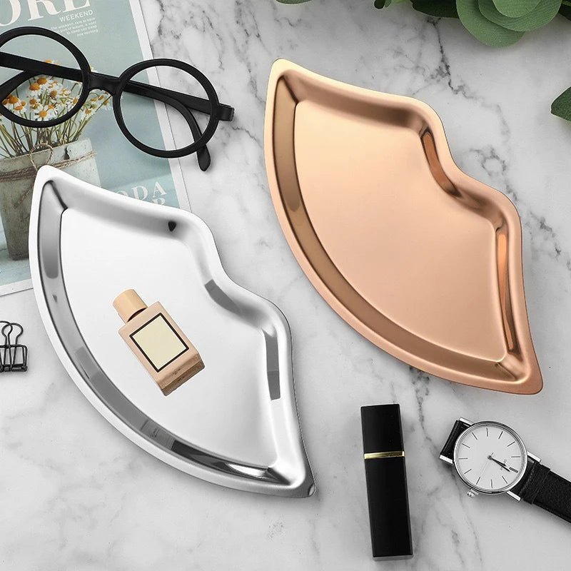 Tray Decorative Home Cosmetics Lip Shaped Jewelry Stainless Steel Qme