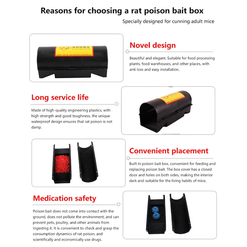 ^Poison Bait Box High Temperature Resistance 23×9×8CM Rat Box Mice Control Catcher Bait Box Garden Supplies Qme