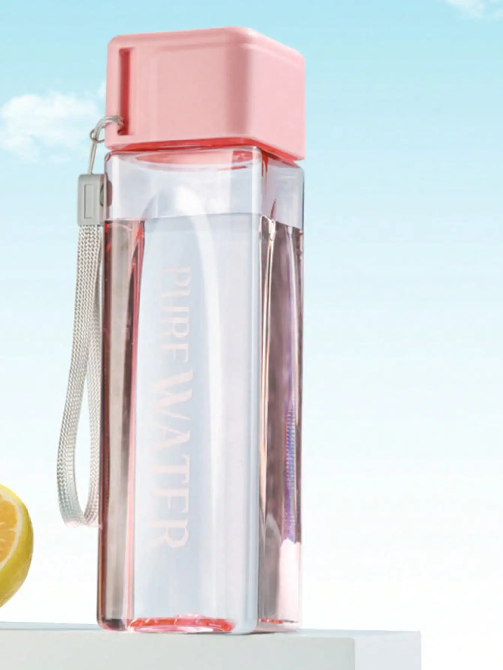 Square Plastic Cup Simple Personalized Portable Water Bottle Back Qme pink <500ml