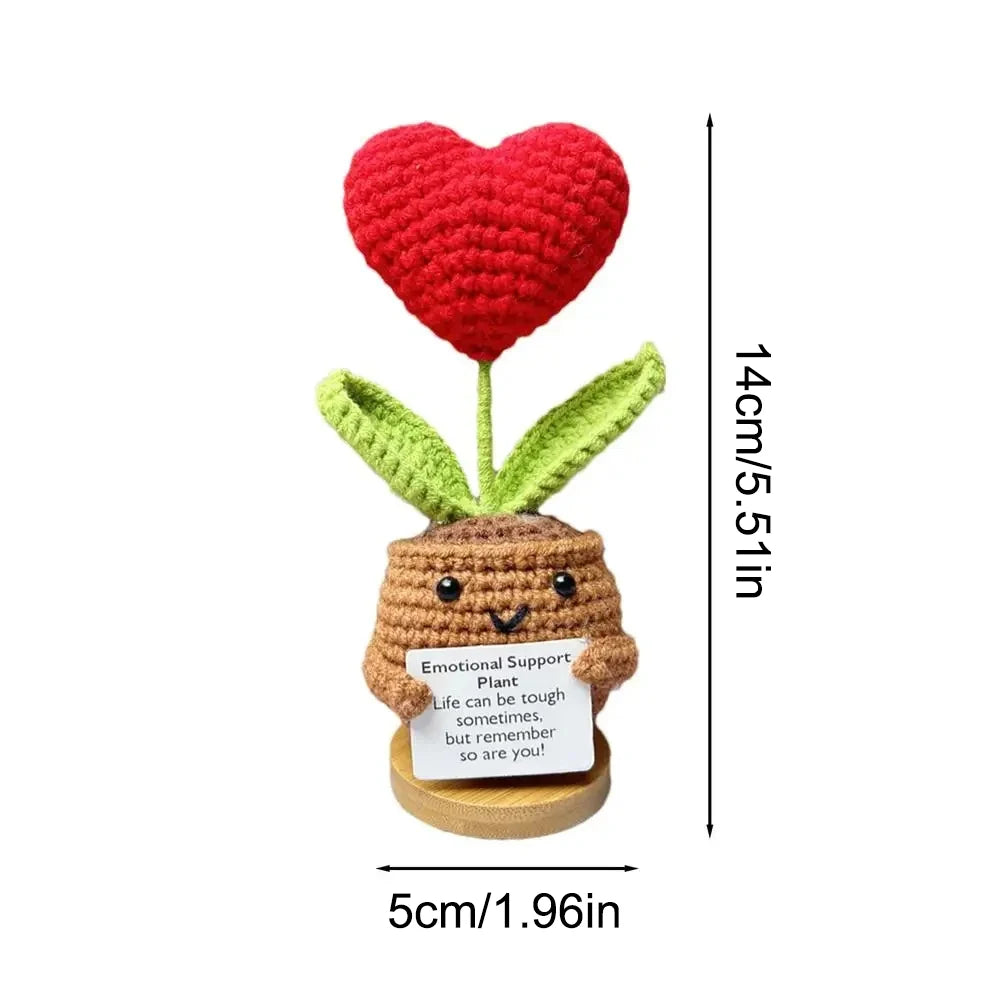 1PC Positive Energy Heart Flower Hand-woven Dolls Home Room Decor Hug Pocket Knitting Doll Positive Card Desktop Ornament Gifts Qme