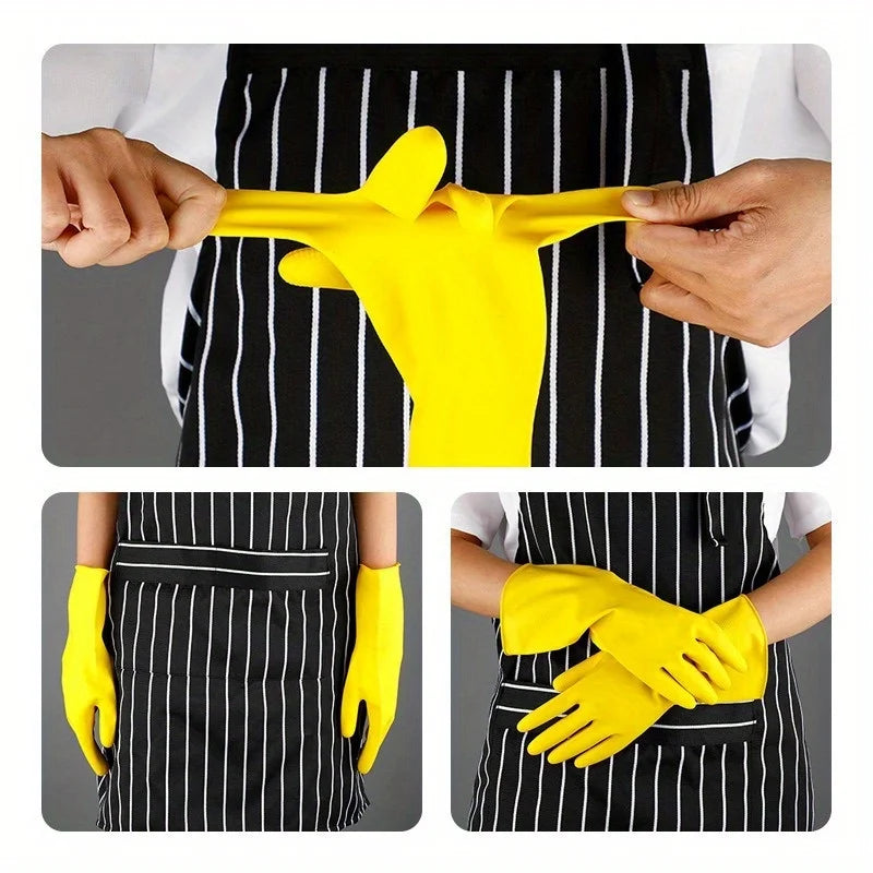 2 pairs of yellow rubber dishwashing gloves - reusable, flexible and durable, suitable for kitchen, bathroom and outdoor cleanin Qme