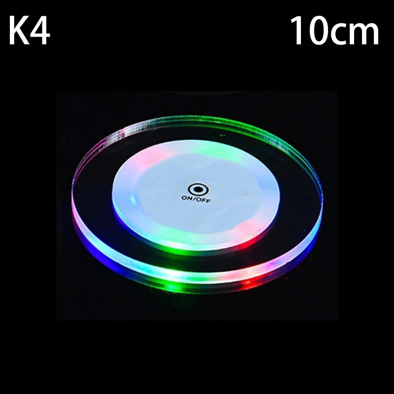 LED Coaster Acrylic Bar Cocktail Flash Base Mats Crystal Ultra-thin Qme 4