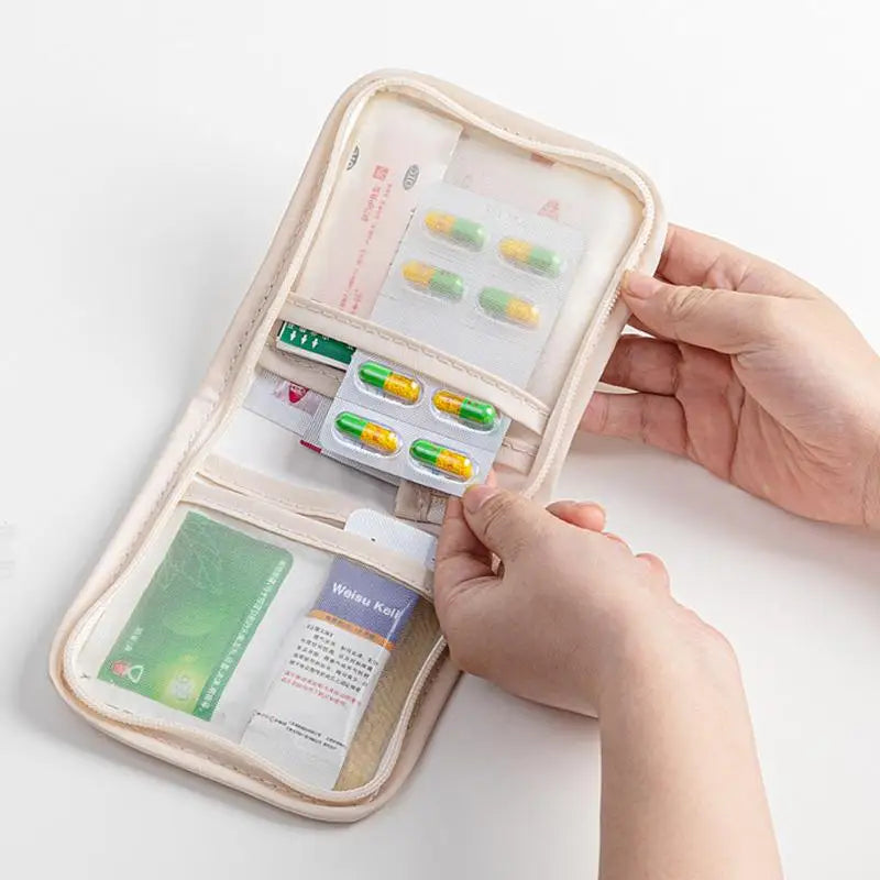 Portable Medical Pouch Foldable Pill Organizer Zipper Sort First Aid Qme