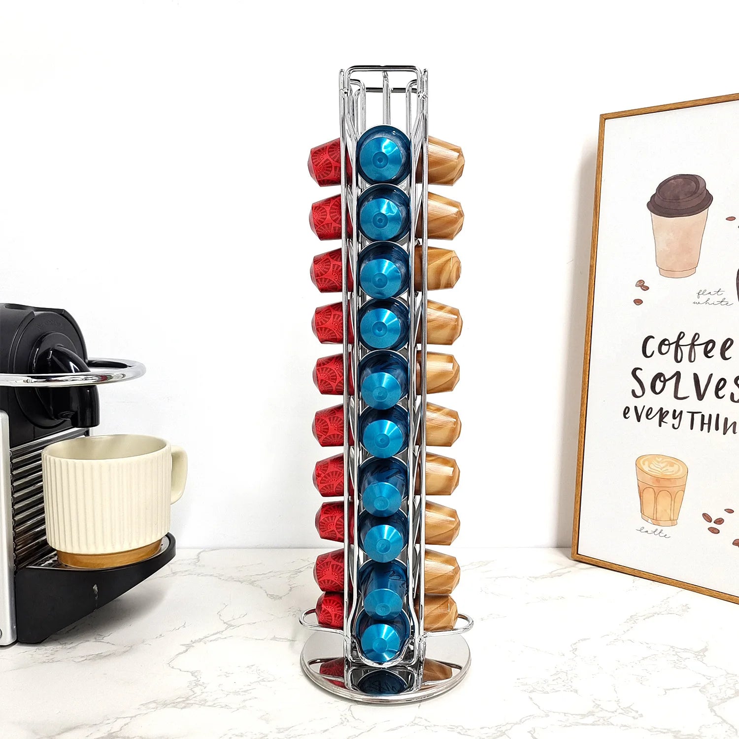 40PCS Nespresso Capsule Pod Holder Stand Rack Display Coffee Capsules Plating Black Metal Holders Rotatable Racks High Quality Qme