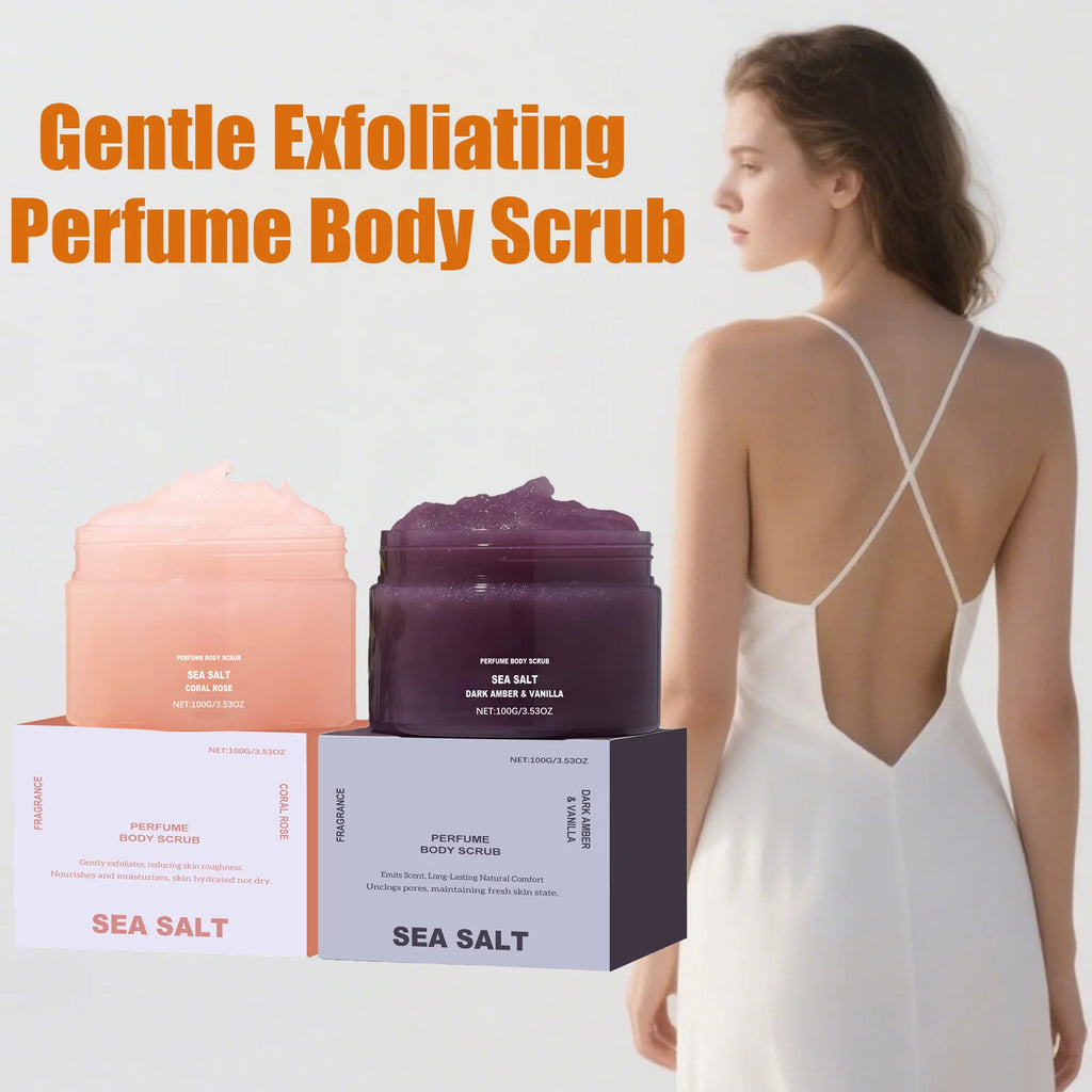 Perfume Body Scrub Hydrating Smoothing Skin Natural Exfoliating Salt Rose Coral Amber Vanilla Scent Moisturizing Cleansing Skin Qme