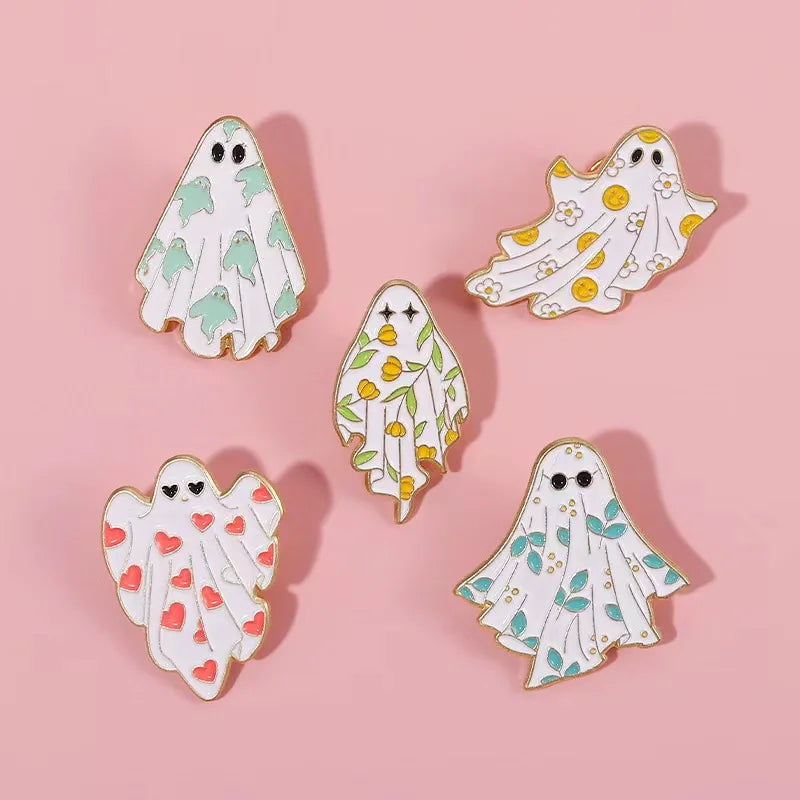 Ghost Enamel Pins Flower Punk Halloween Funny Cute Brooches Metal Badges Lapel Pin Women Kids Gifts Gothic Jewelry Wholesale Qme