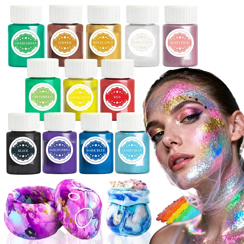 12 Colors Shimmer Mica Powder Metallic Earth Tones Vibrant Qme