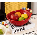 Large Fruit Bowl 6 Forks Creative Platter Adorable Stainless Steel Qme red