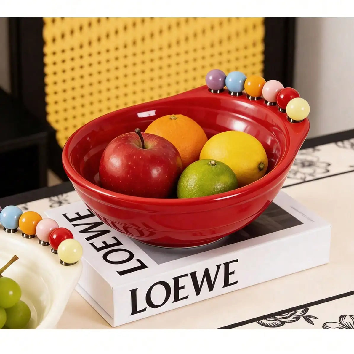 Large Fruit Bowl 6 Forks Creative Platter Adorable Stainless Steel Qme red