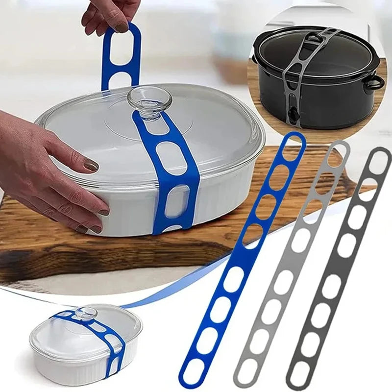 Reusable Silicone Lid Strap Universal Elastic Fixing Band for Pot & Lunch Box Lids Practical Outdoor Camping Tableware Accessory Qme