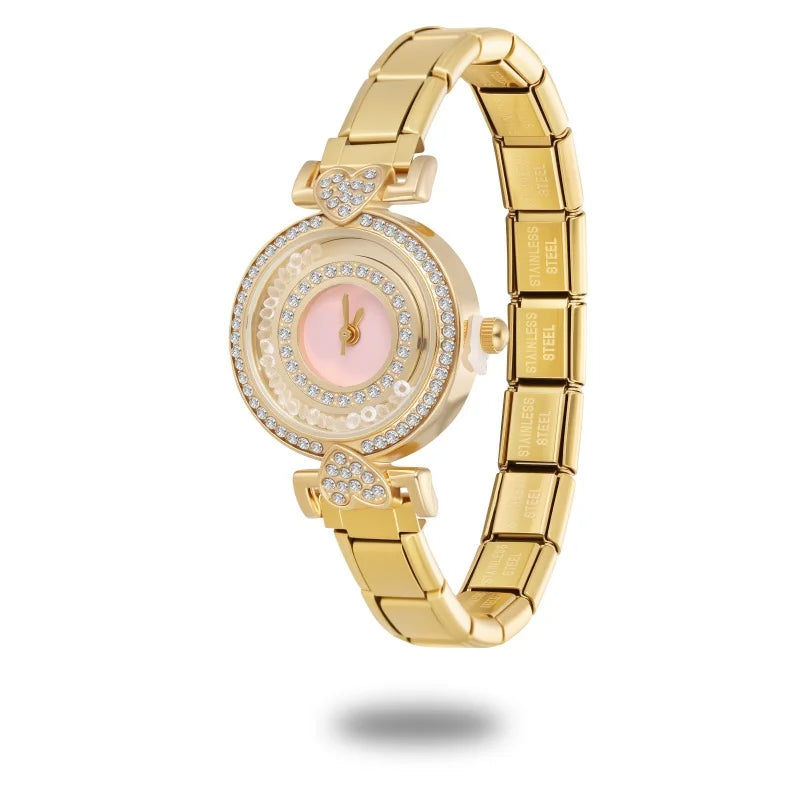 Fashion Women's Stainless Steel Round Shiny Zircon Watch DIY Width