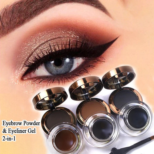 2 in 1 Eyebrow Powder & Eyeliner Gel High Pigment Silky Smooth Waterproof Long Lasting Dual-Ended Brush with Mirror Makeup Qme