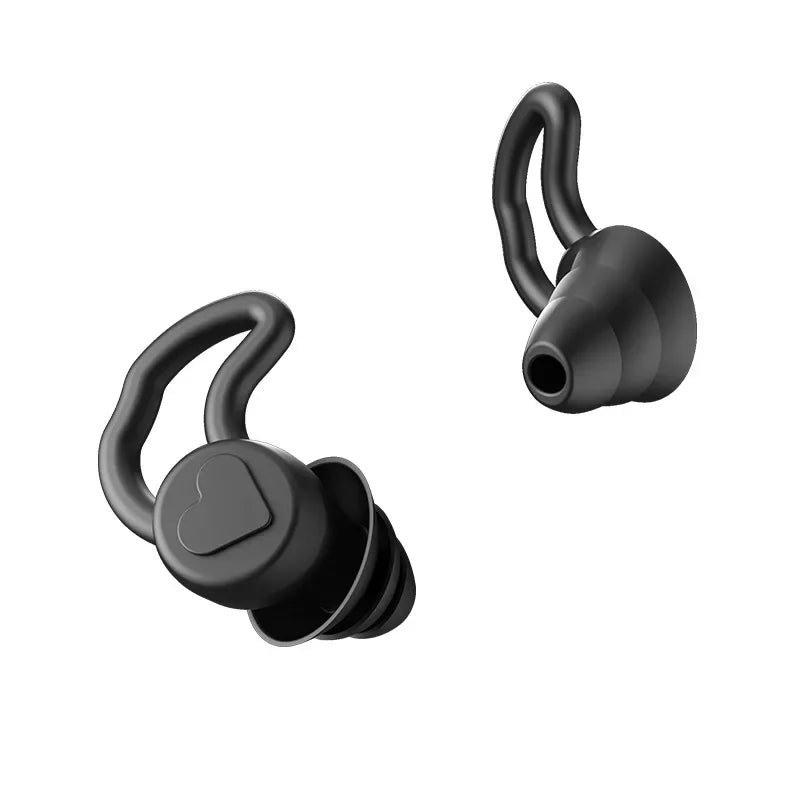 3 Layer Soft Silicone Tapered Ear Plugs for Sleep, Noise Reduction, Sound Insulation and Ear Film Protection, 2Pcs Qme heart-shaped black