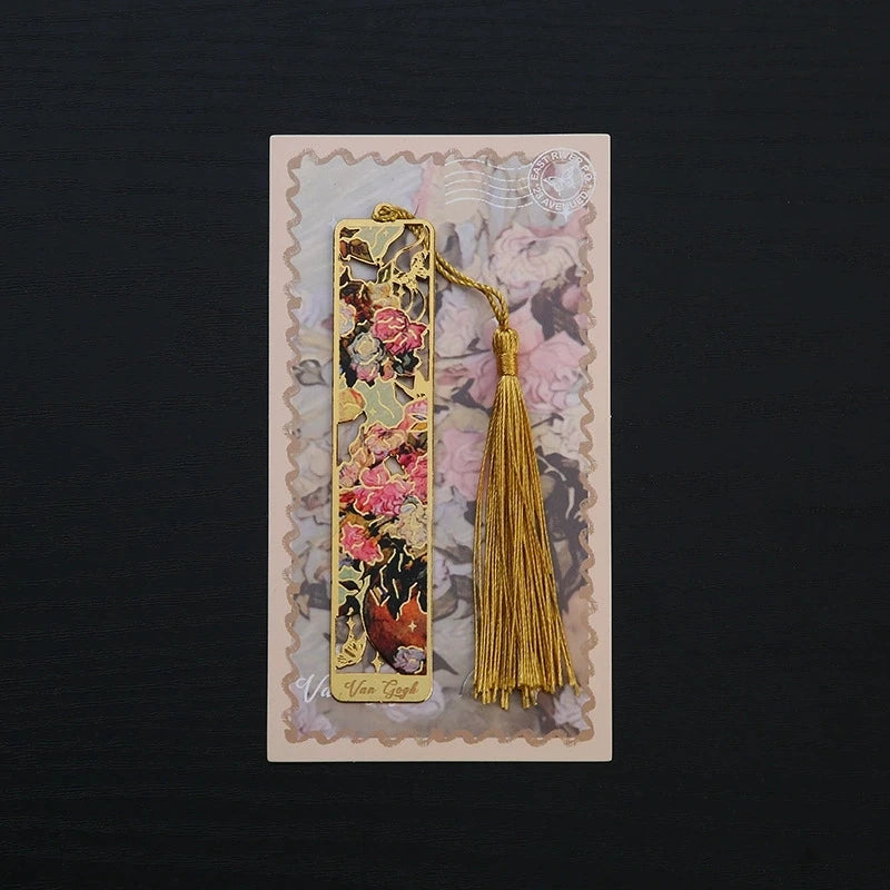 1PC Oil Painting-Style Hollow Metal Bookmark Bookmark With Tassel Pendant, For Book Lovers Writers Readers DIY Bookmarks Qme I