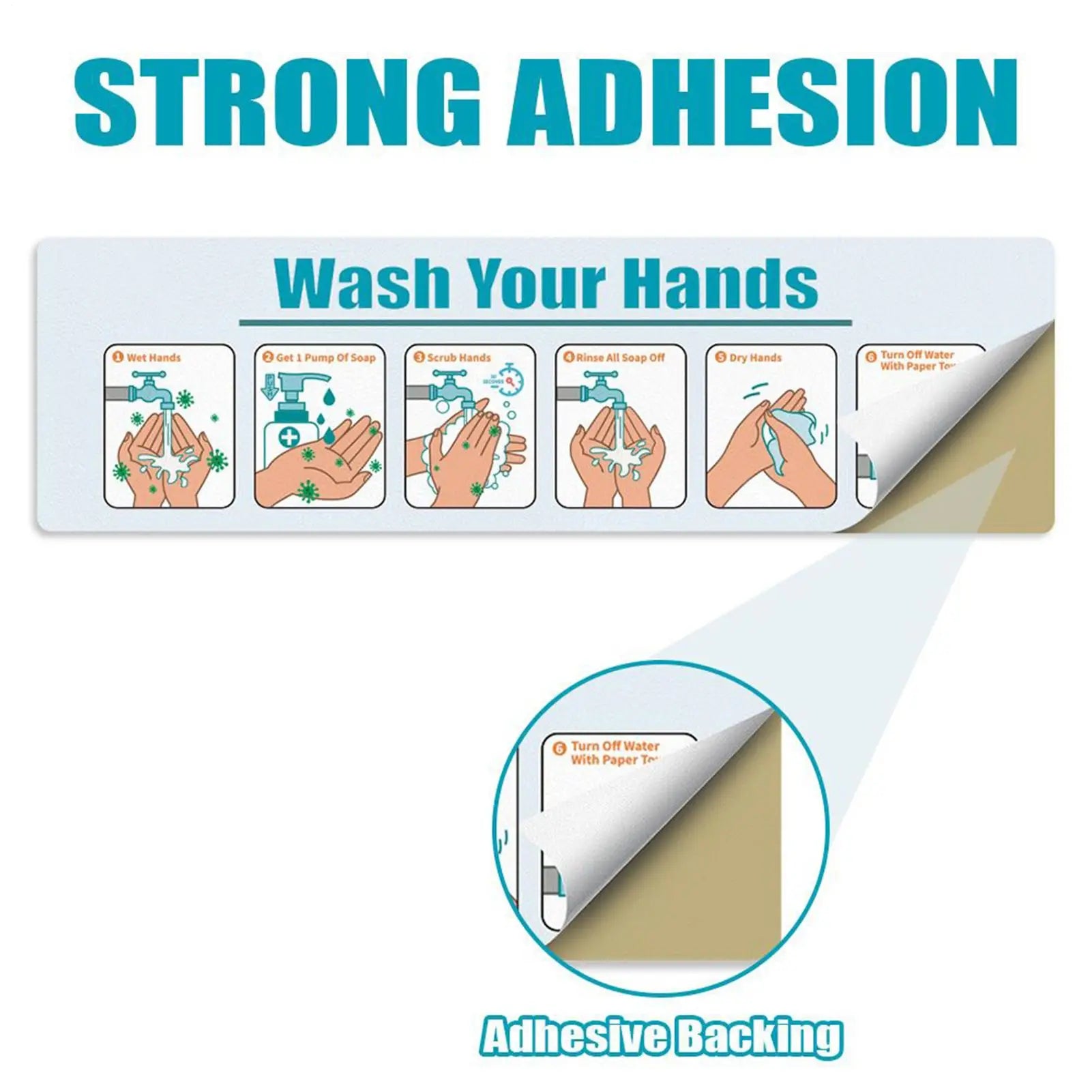 Hand Wash Instruction Sign Matte Finish Adhesive Handwashing Guide Qme