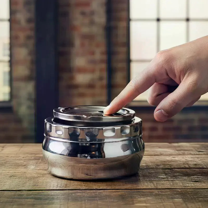 Stainless Steel Ashtray With Windproof Lid Rust Proof Design 3 Sizes For Home Office Outdoor Patio Use Qme