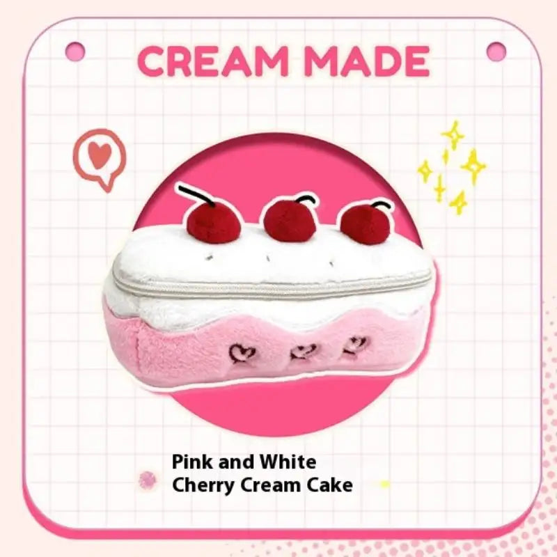 Plush Pencil Case Large Capacity Kawaii Cherry Cake Design Fuzzy Cute Qme A2