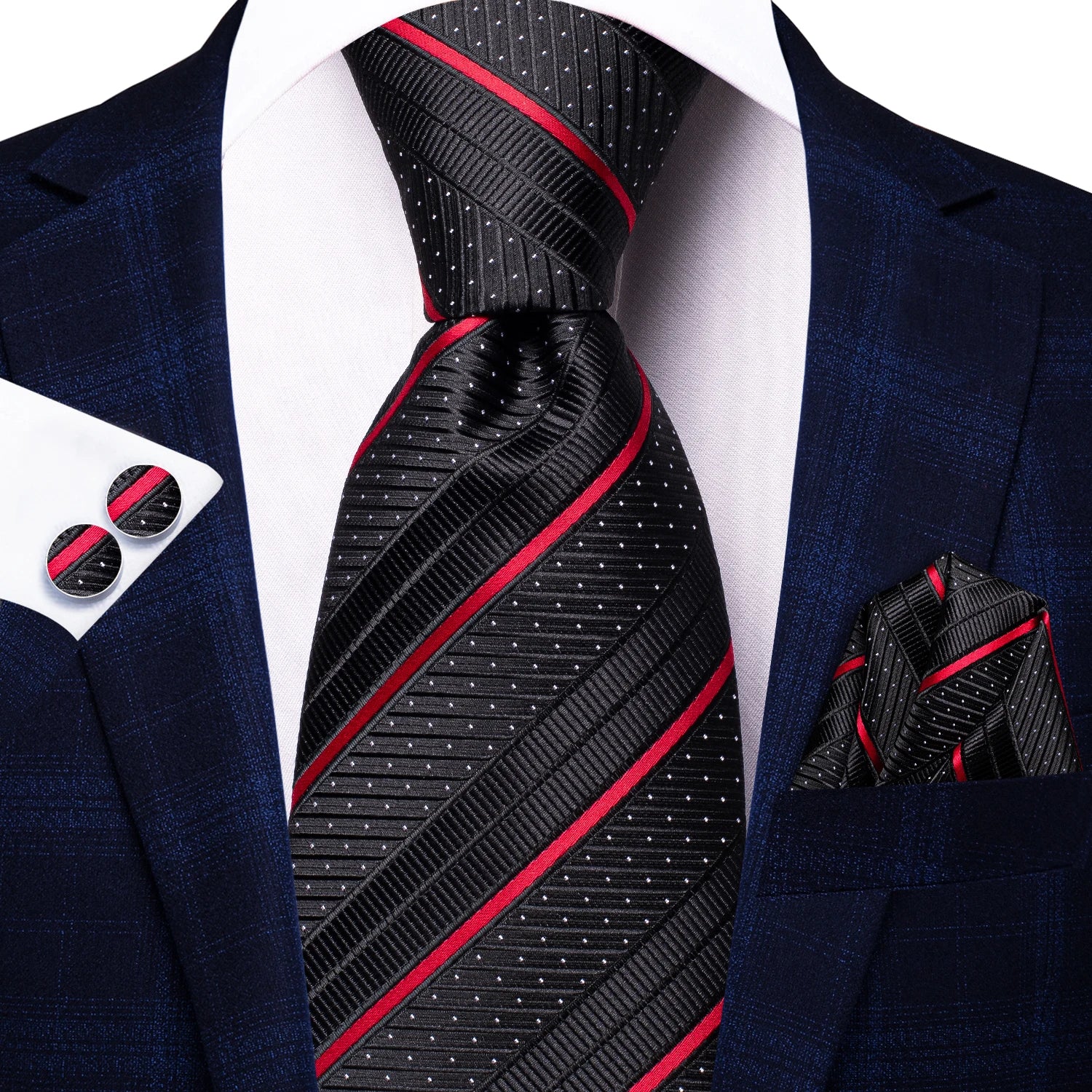 Hi-tie Striped Black Purple Red Green Men Elegant Necktie Hanky Qme N-3475