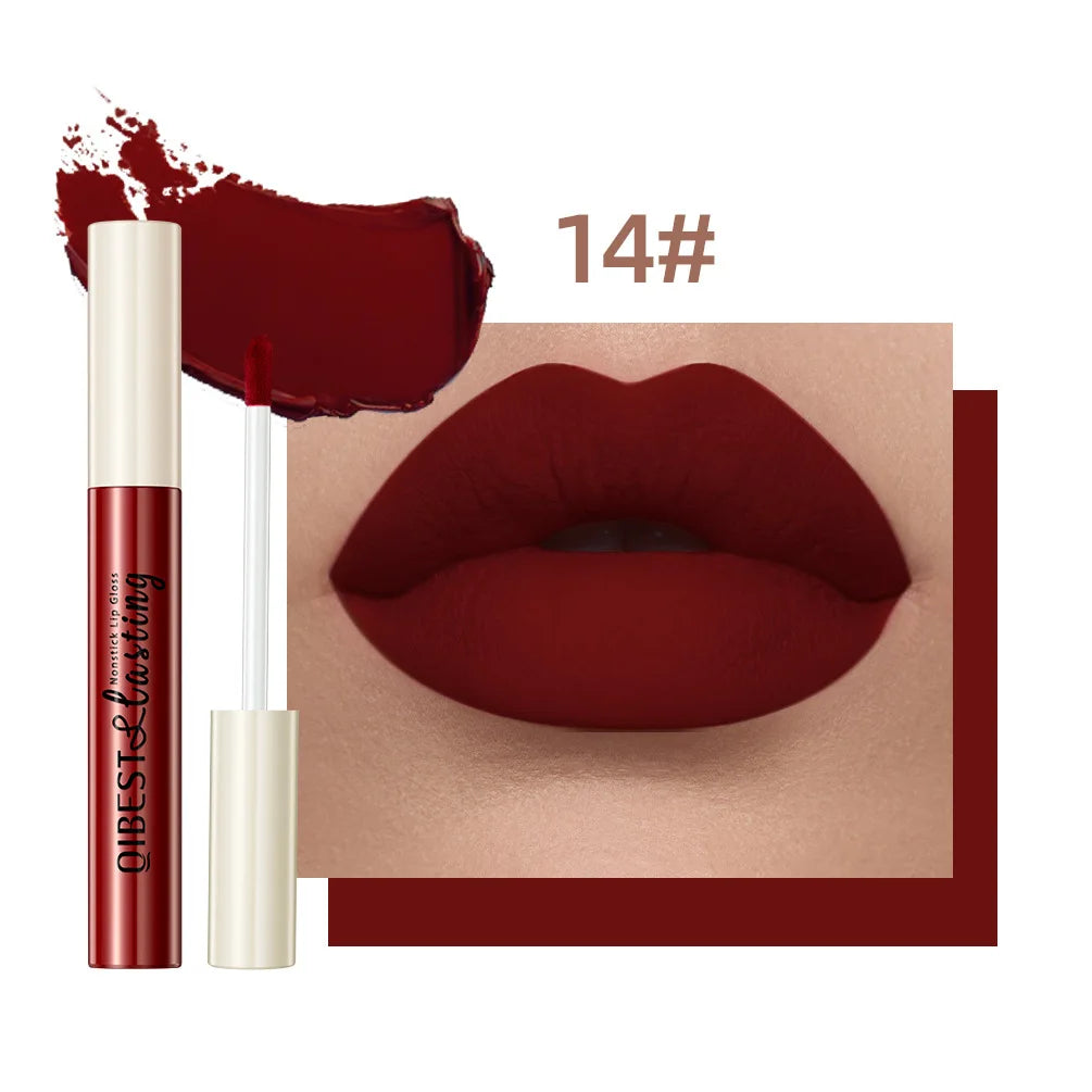 Nude Matte Lip Gloss 24 Colors Long-lasting Velvet Lipstick Waterproof Non-stick Cup Sexy Red Dark Lip Tint Makeup Cosmetic Qme 14