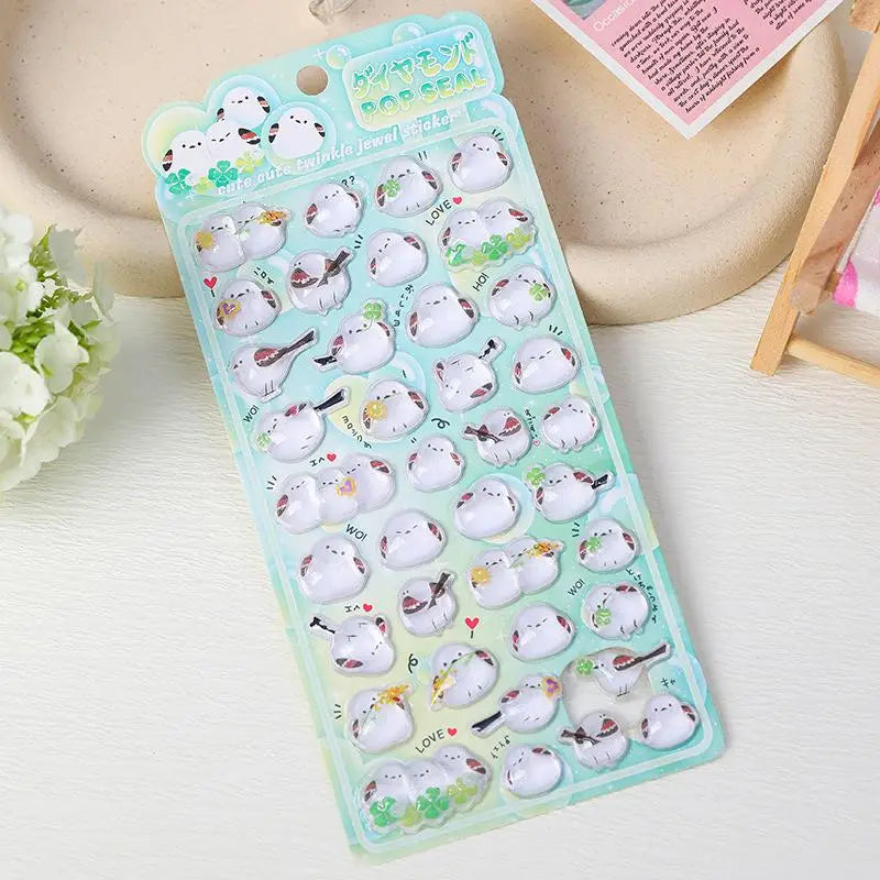 Cute Cartoon Bird Stickers 3D Relief Crystal Sticker Laptop Phone Case Scrapbooking Decals DIY Stationery Decoration Lovely Gift Qme