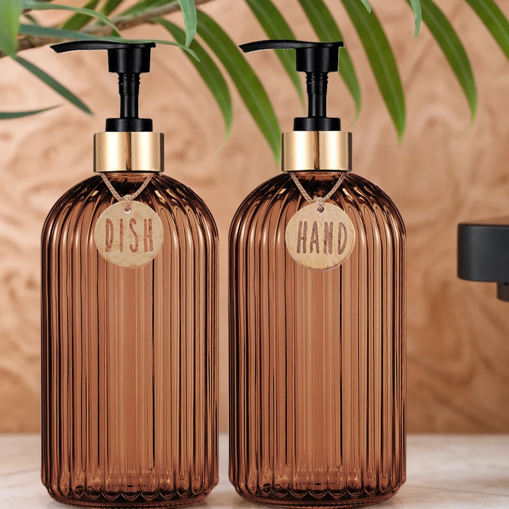 New Home Apartment Decoration Dish Soap Dispenser Bottle Reusable Hand Press Liquid Refill Bottle Kitchen Bathroom Soap Bottle Qme