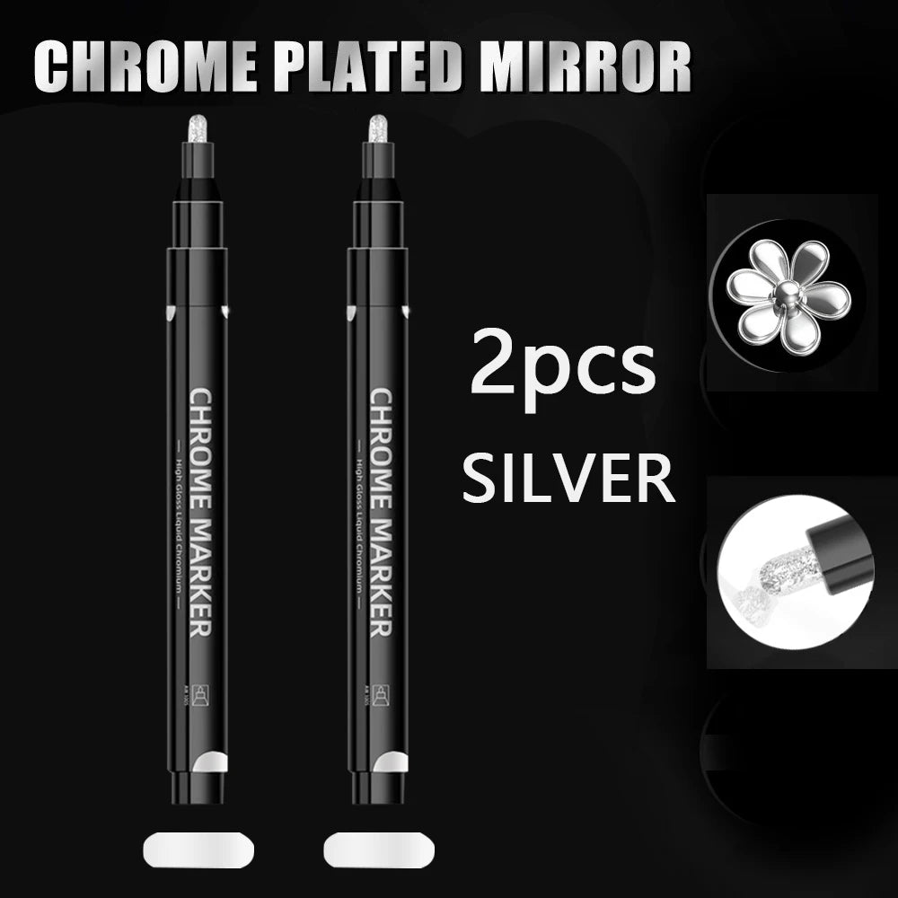1/2 Pcs Mirror Chrome Metallic Markers, Waterproof Paint Repair,For Rock Ceramic Glass Metallic 2mm Nib, Painting DIY Craft Qme 2 Pcs Silver