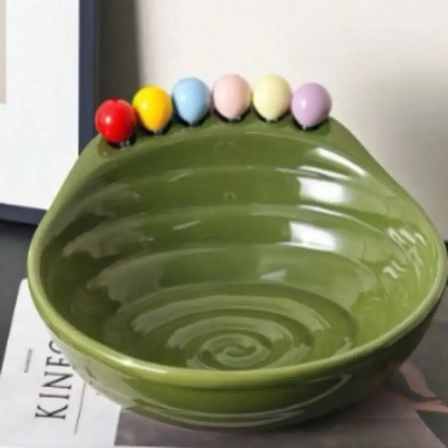 Large Fruit Bowl 6 Forks Creative Platter Adorable Stainless Steel Qme green