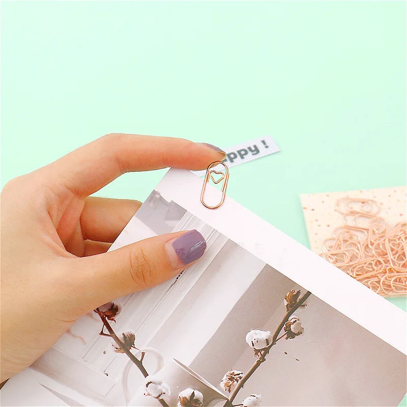 Bag Mini Heart Gold Rose Clip Bookmark Binder Office Accessories Qme