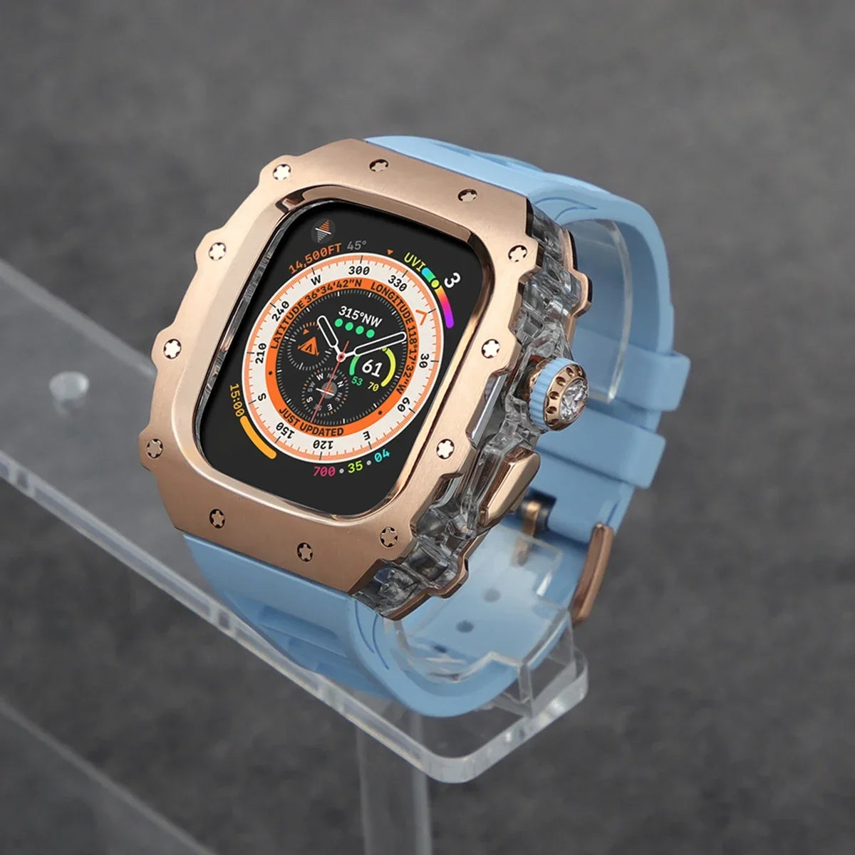 Luxury Modification Kit For Apple Watch Ultra 2 49mm Stainless Steel Case For IWatch 9 8 7 6 45mm 44mm Crystal Button Sport Band Qme