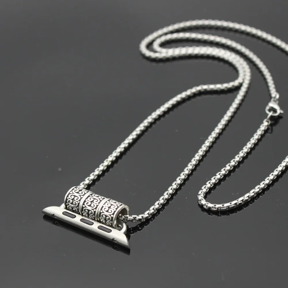 Fashion Long Watch Necklace Retro Metal Chain Anti Lost Pendant Compatible With Apple Watch iWatch All Series Accessory Qme Three Laps 38 40 41
