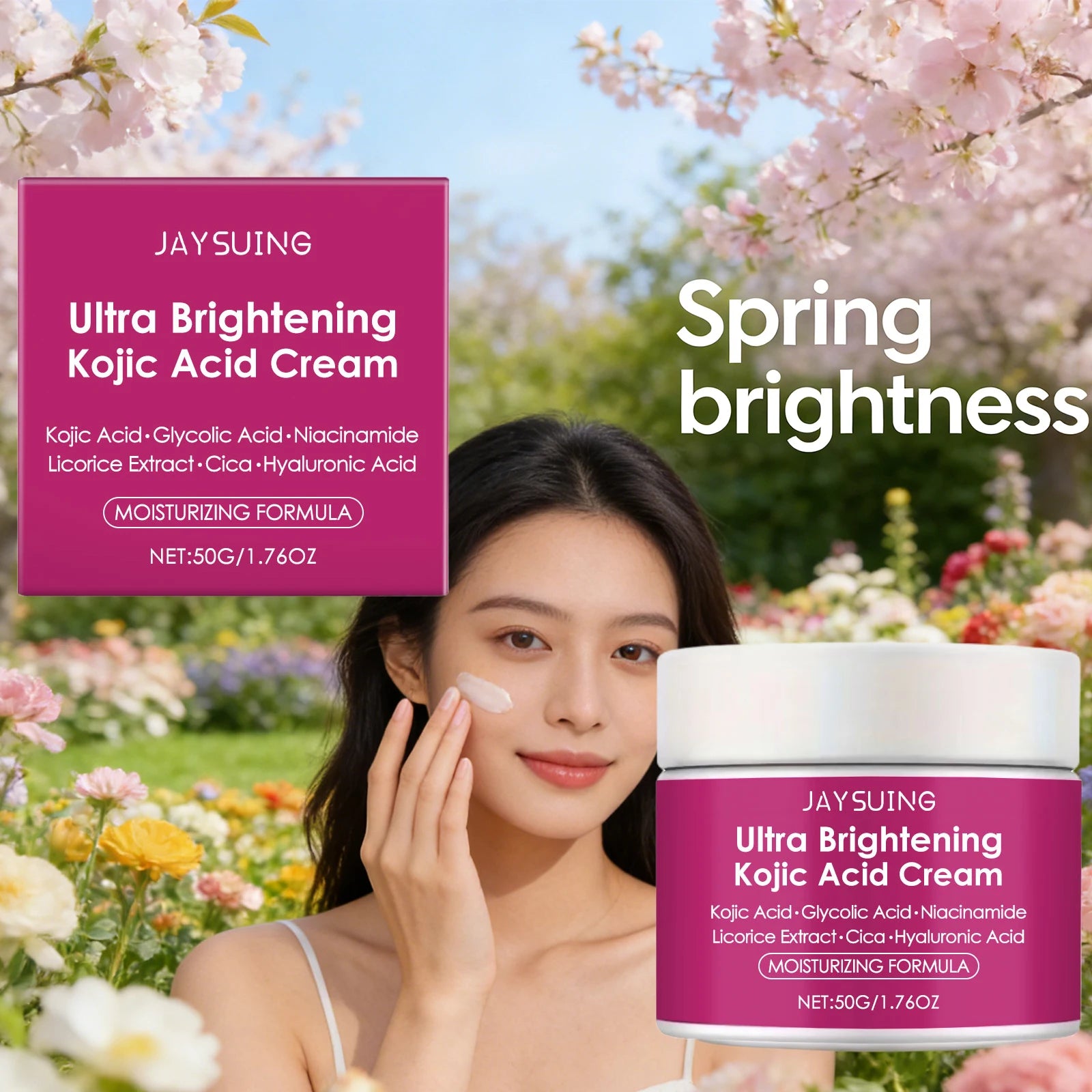 Kojic Acid Facial Cream Brightening Fast Lightens Melanin Remove Dull Pigment Strengthen Skin Barrier Moisturizes Face Cream 50g Qme