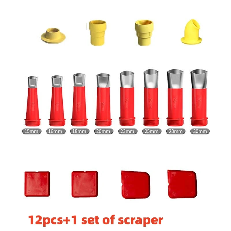 Stainless Steel Glue Gun Caulk Nozzle Applicator Suit with Base for Bathroom Kitchen Doors and Windows Gap Sealing Spray Nozzle Qme 12pcs