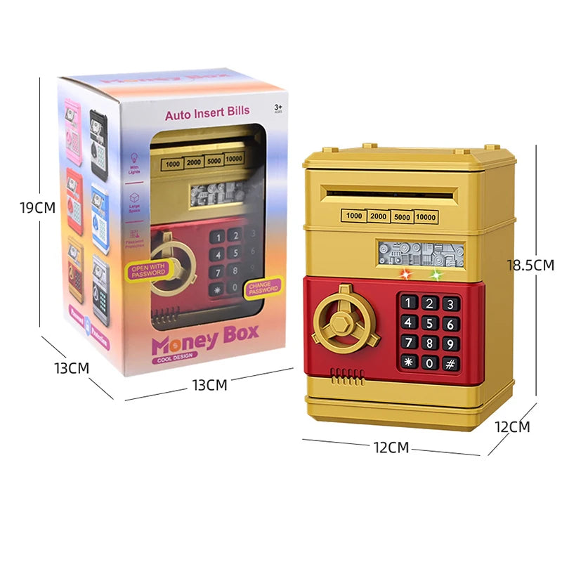 Piggy Bank Automatic Mini Safe Coins Cash Saving Money Box Password Counter Code Key Lock Coin Bank ATM Child Gift Qme
