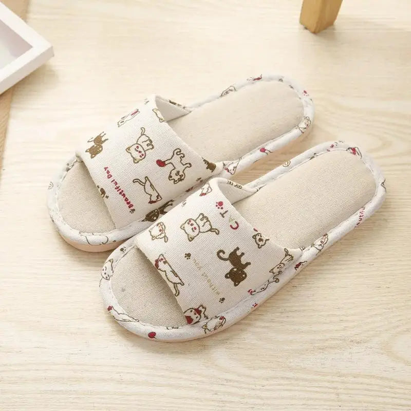 Women Flax Slippers Home Slippers Linen Summer Lightweight Flat Sandal Breathable Comfortable Non-Slip Slides Indoor Men Slipper Qme
