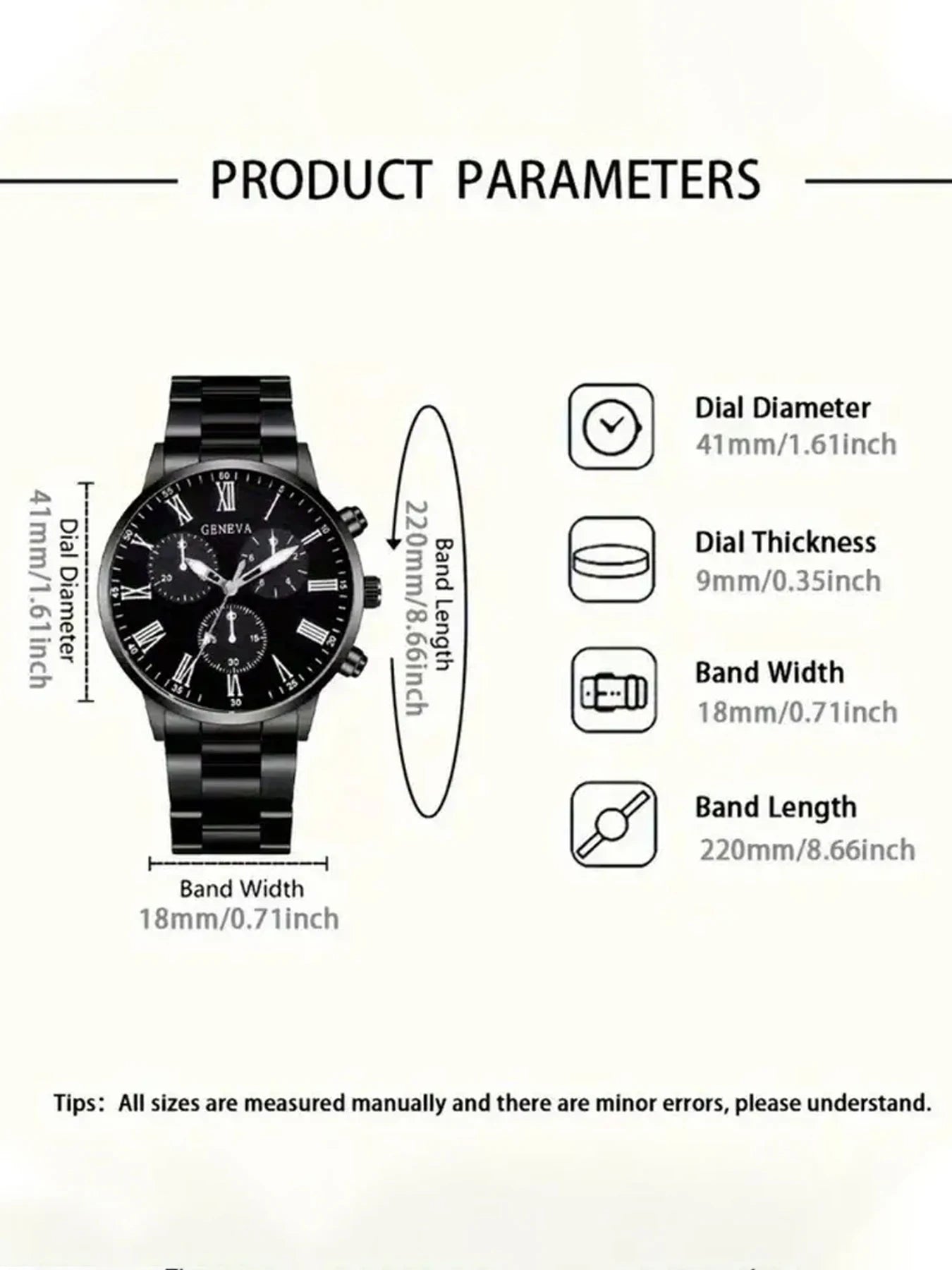 Roman Numeral Moon Dial Multi-Function Quartz Watch Silver & Black Steel Watch Pack Qme