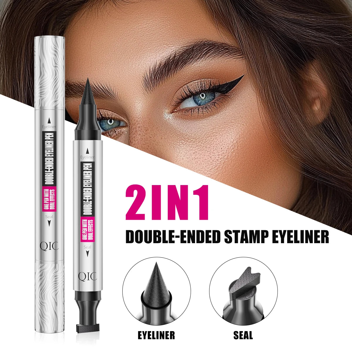 Double-ended 2 In 1 Eyeliner Stamp Waterproof Sweatproof Quick Dry Black Liquid Eyeliner Pen Beginner Eye Makeup Tools Qme