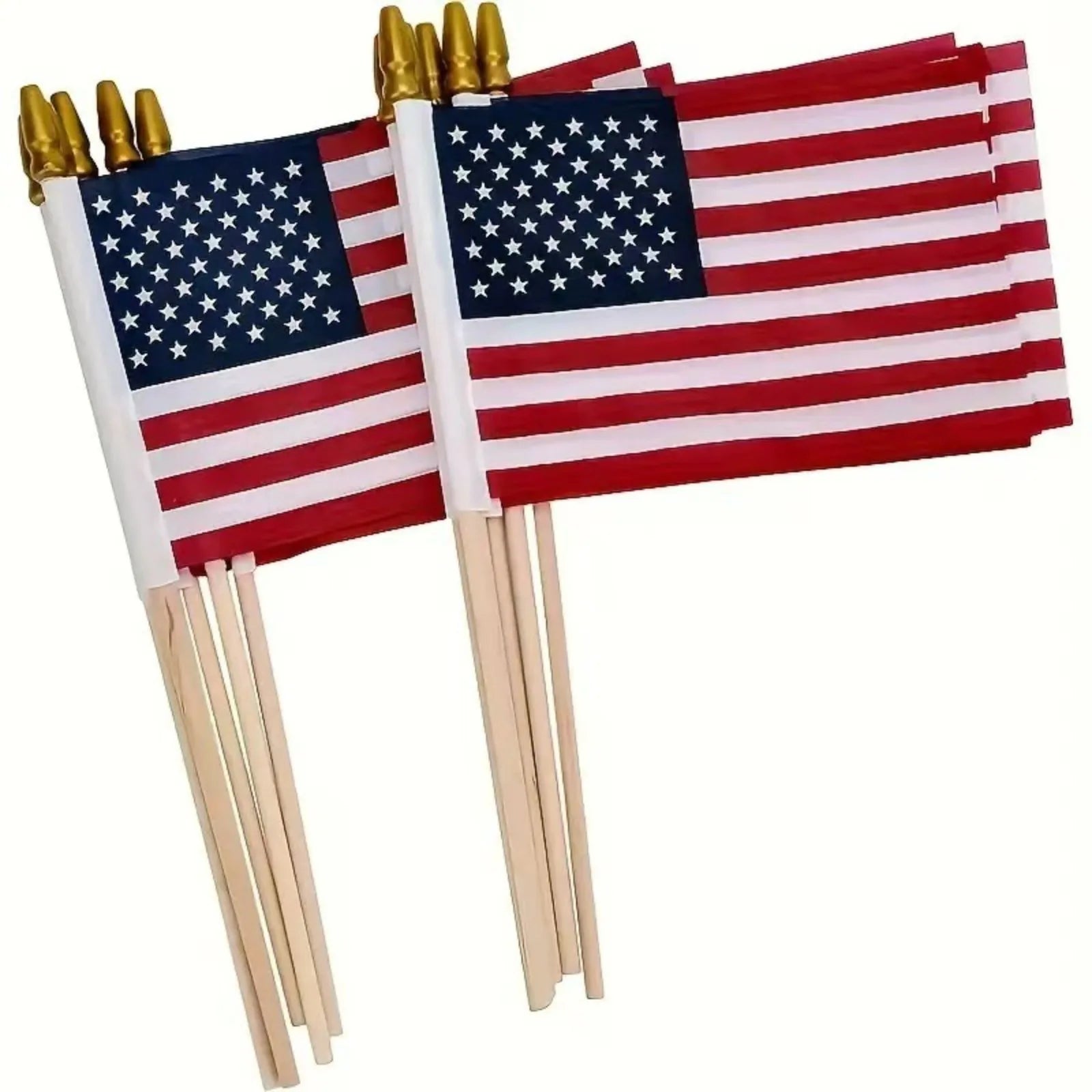 12PCS American Flag with Wooden Stick and Gold Spear Tip Durable Polyester for Indoor Outdoor Garden Party DIY Decoration Qme