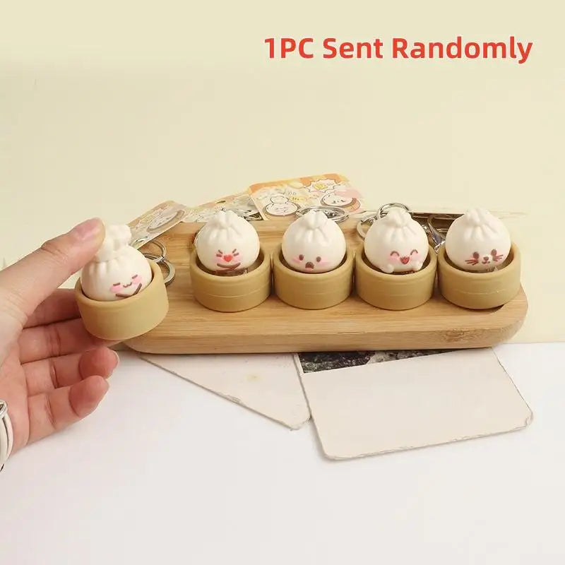 1/2Pcs Decompression Bun Clicker Keychain Mini Steamed Bun Stress Relief Toy Pendant Backpack Hanging Decoration Qme A1