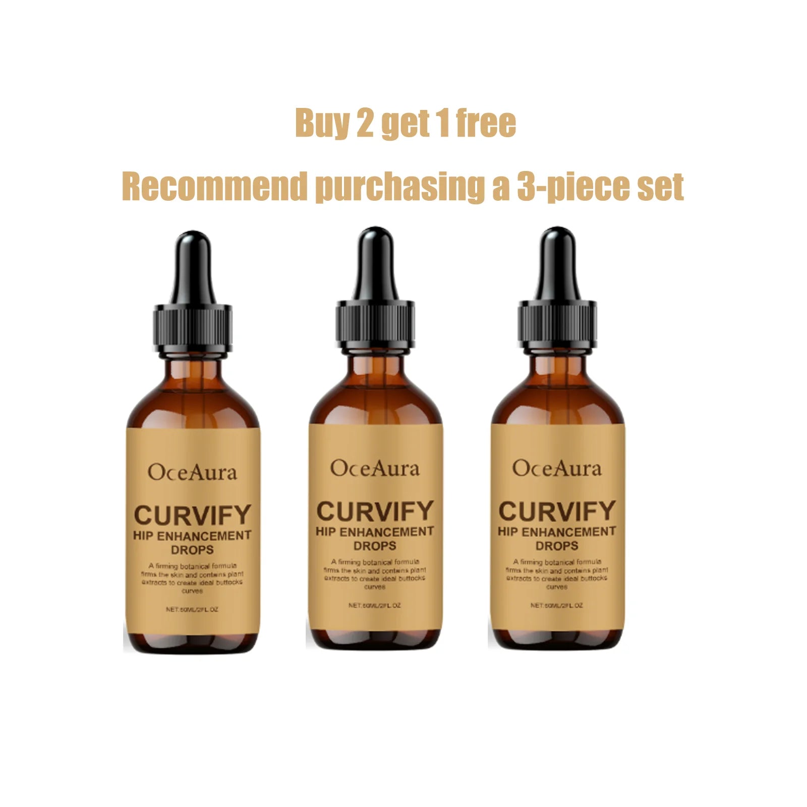 OceAura Curvify Hip Enhancement Drops Elasticity Boosting Hydrating Skin Shaping Hip Curves Body Firming Hip Lifting Serum 60ml Qme 60ml x3