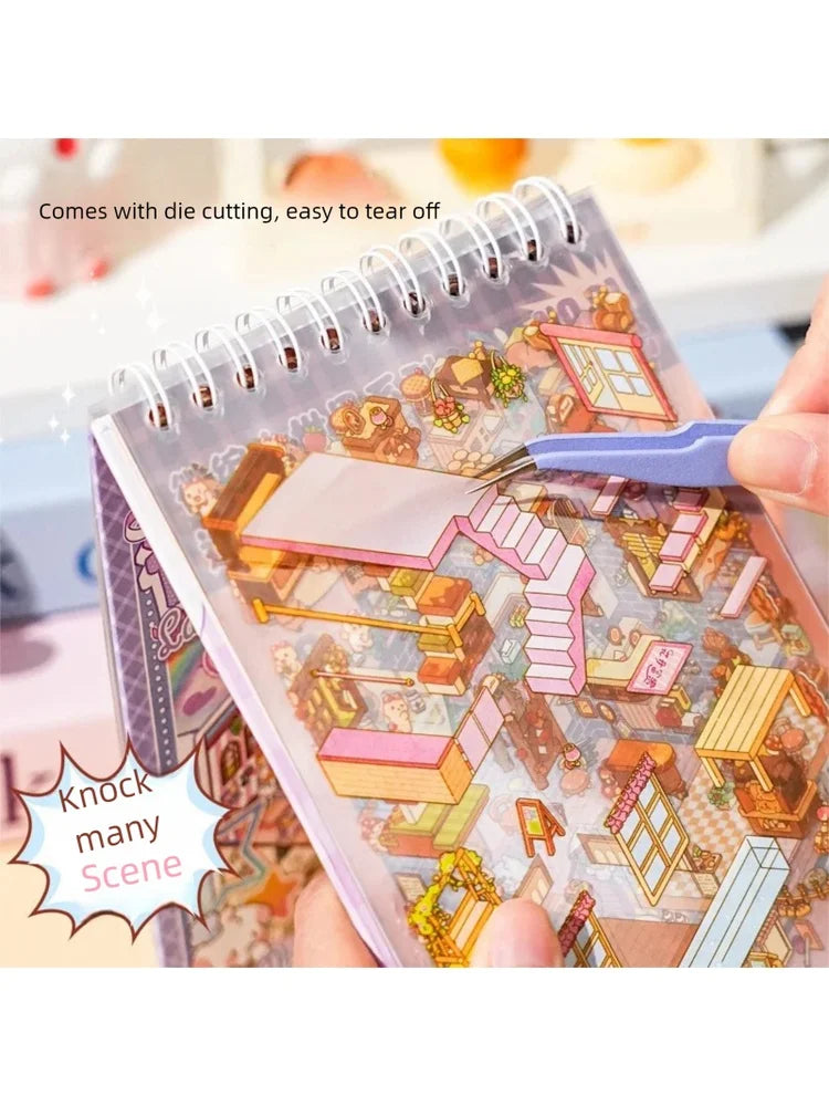 10in1 10Pcs 2.5D Landscape Sticker Cartoon Cabin Scene Decompression Collage DIY Stickers Stacking Pasting Festival Gift Qme