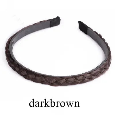 Vintage Braided Wig Headband Women Girls Fashion Hair Band Turban Qme darkbrown