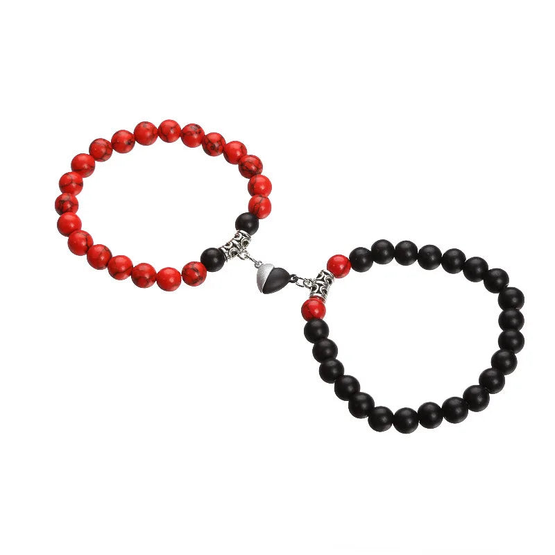Hot Sale Zinc Alloy Purple and More Colors Couple Bracelets Heart Magnetic Attraction Matching Bracelet for Lovers Qme BlkWhtLove-RedStone