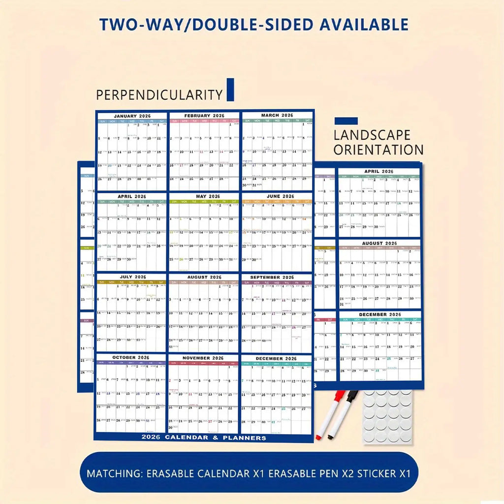 Wall Calendar Dry Erase 2026 Wall Calendar 12 Month 24 X 36 Inch Yearly Schedule Organizer for Indoor Home Fridge Office Qme