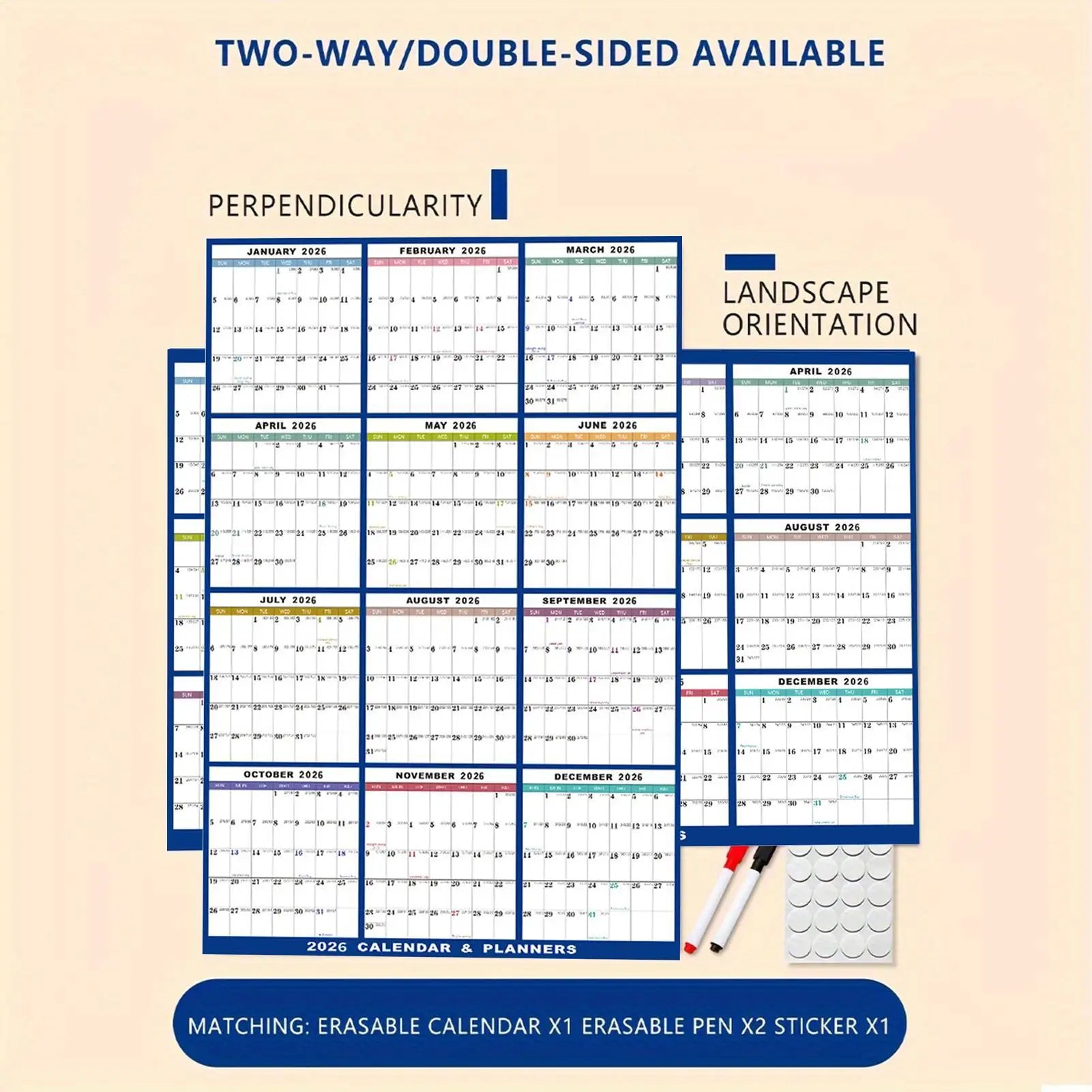 Wall Calendar Dry Erase 2026 Wall Calendar 12 Month 24 X 36 Inch Yearly Schedule Organizer for Indoor Home Fridge Office Qme