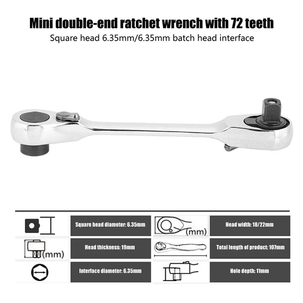 Mini 1/4 Ratchet Wrench Double Ended Quick Socket Ratchet Wrench Screwdriver Hex Torque Wrenches Set 2-in-1 Spanner Tool Parts Qme