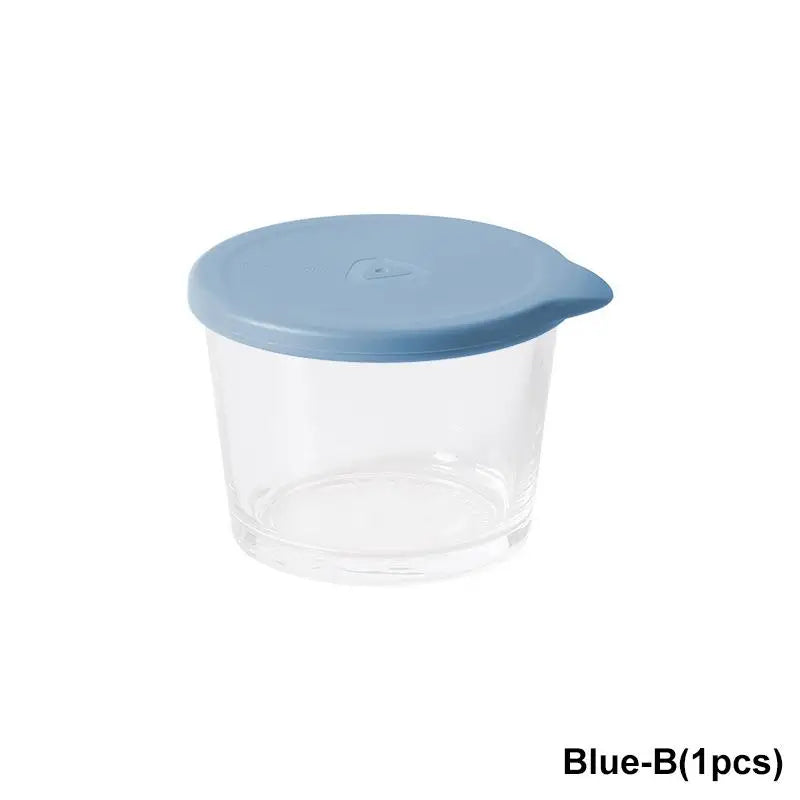 120/260ml Glass Small Sauce Cup Seasoning Dish With Lid Leak-Proof Round Square Dipping Bowl Kitchen Outdoor Camping Tableware Qme 260ML Blue