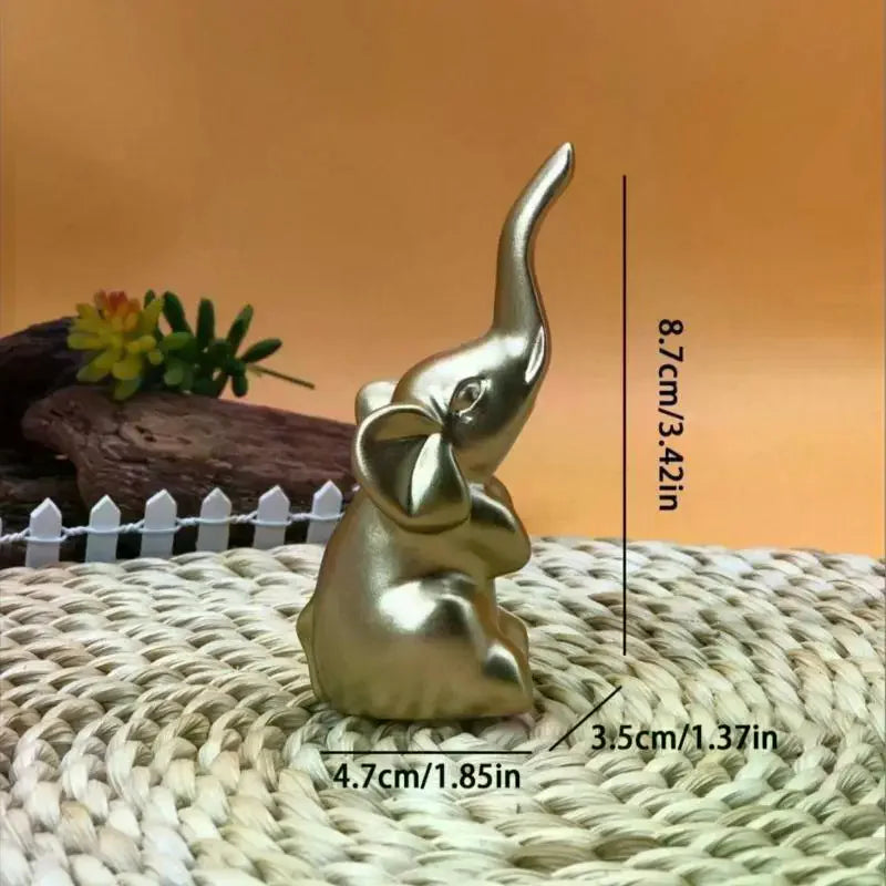 1 Pair Small Animal Statue Elephant Figurine Home Decor Mini Gold Qme