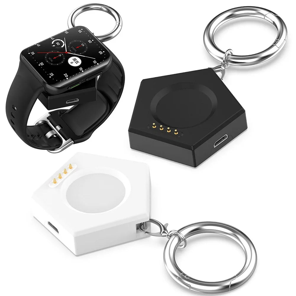 Magnetic Portable Charger Replacement Charger Dock with Keychain Type-C/Micro Port for Oneplus Watch2 OPPO Watch Qme