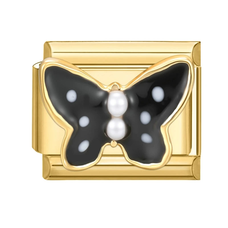 Golden Series Black Bows Butterfly Red Star Cherry Heart Italian