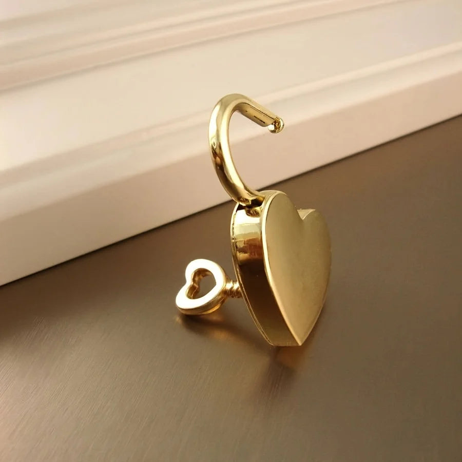 1pc Heart-Shaped Metal Padlock with Key - Polished Finish Love Lock for Luggage & Bag Accessory, Zinc Alloy Tool Lock Qme